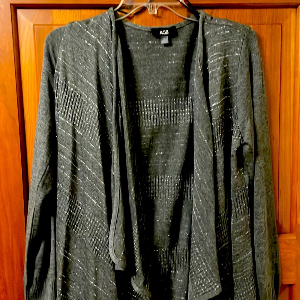 Grey with silver metallic thread open cardigan.
